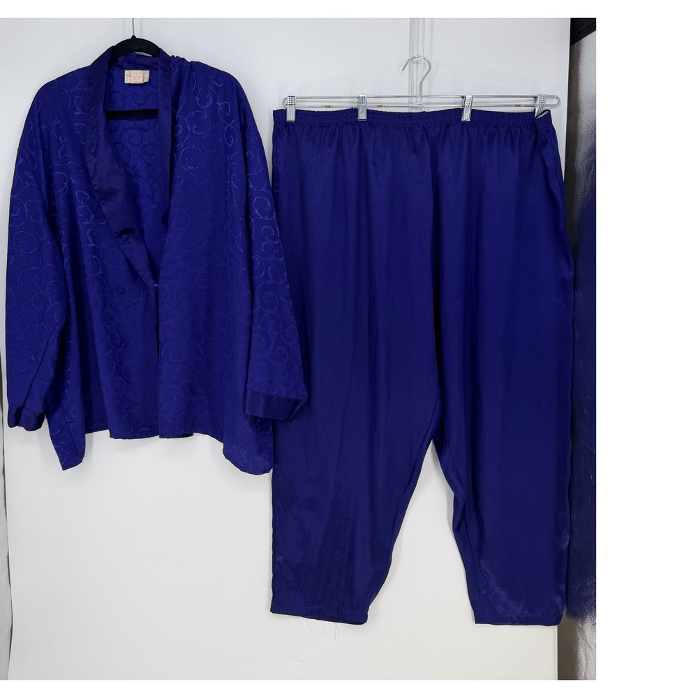 Solange Pajama Set Womens‎ 26-28 Purple Satin Jacquard Loungewear Plus Size